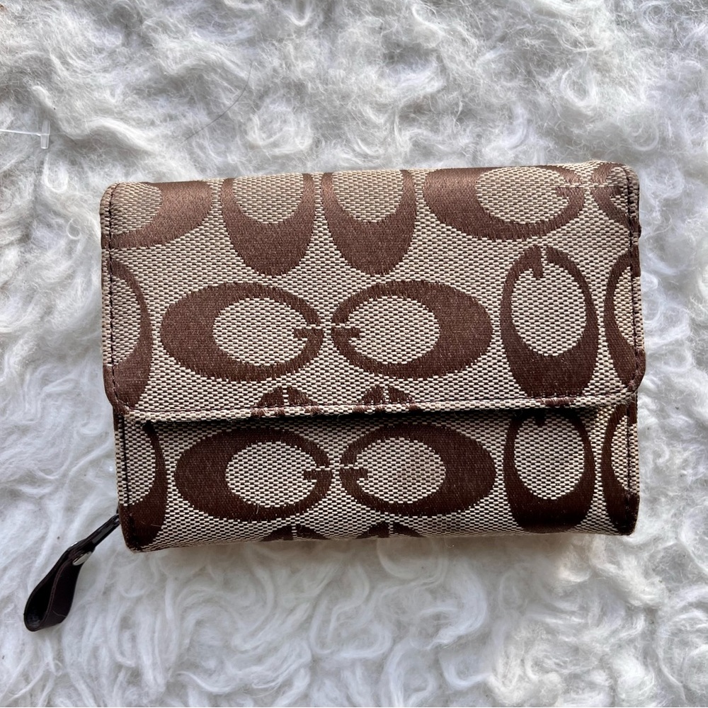 Brown Tan Logo Trifold Coach Style Gucci Look A Like Wallet Cardholder Signature